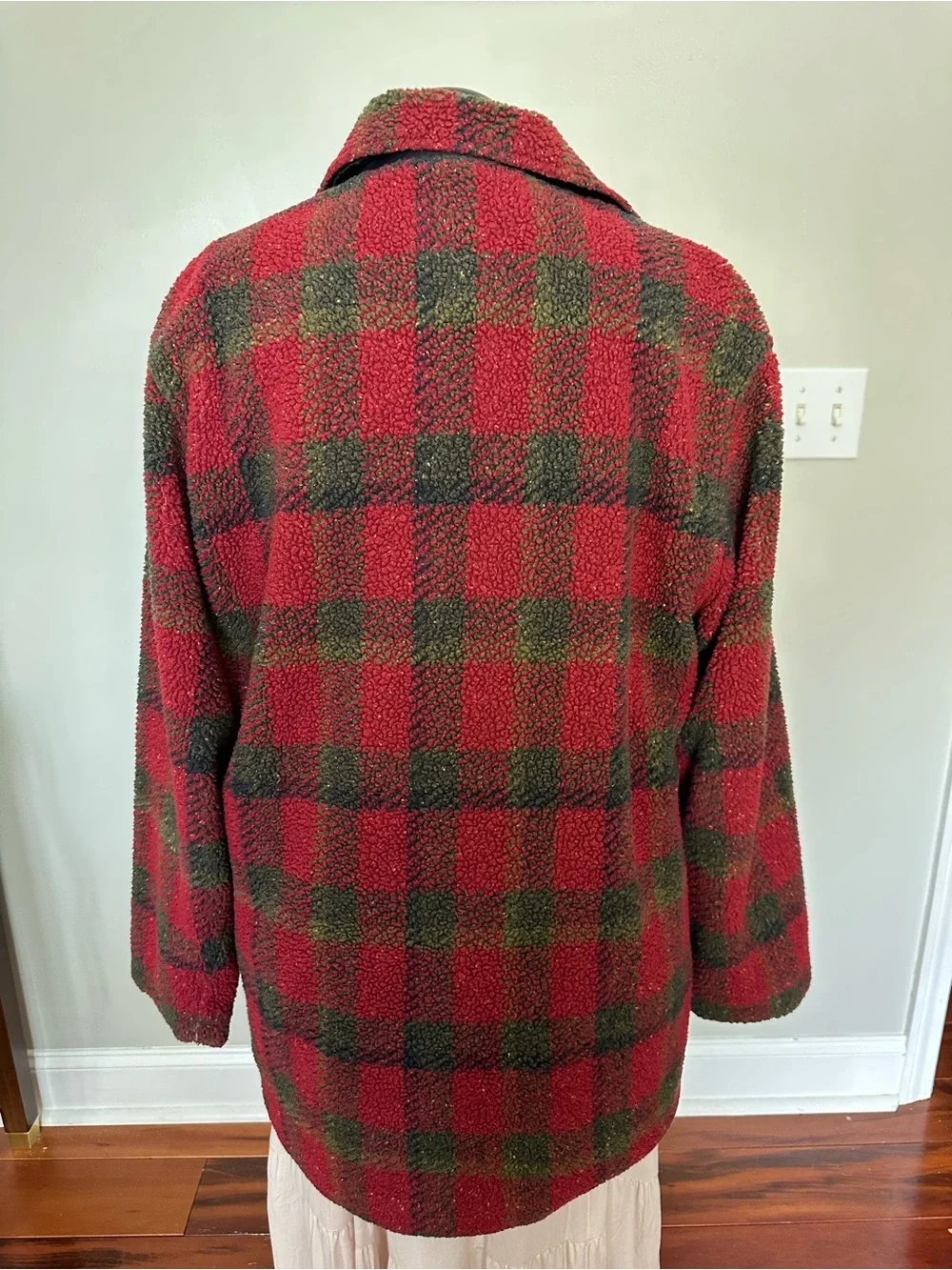 Eddie Bauer Red and Green Plaid Teddy Jacket